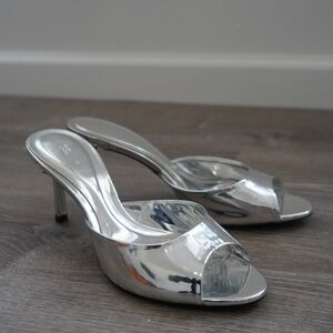 Silver Women's Heeled Mules
